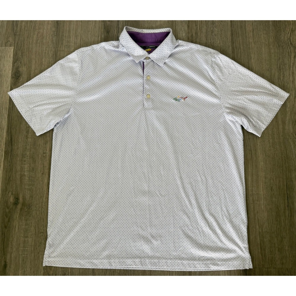Greg Norman Mens XL Play Dry Golf Polo Shirt Purple Geometric Print Short Sleeve